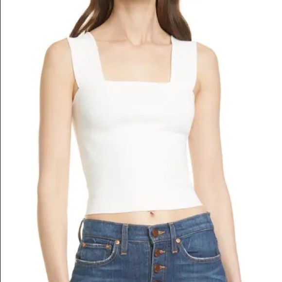 Alice + Olivia | Tops | Alice Olivia Rashida Square Neck Cropped Knit Tank  Top In Soft White Small | Poshmark